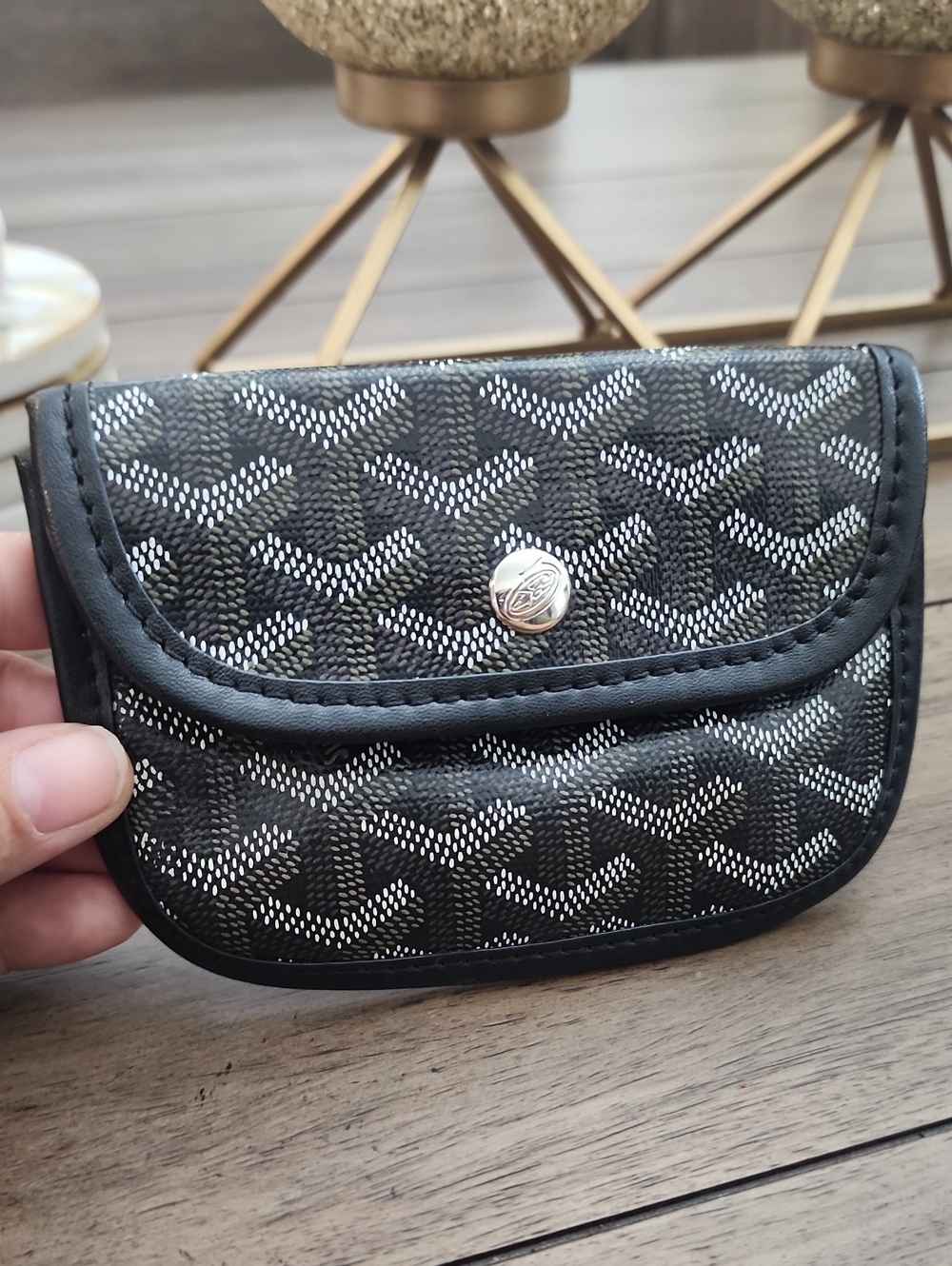 Goyard Black Patterned Snap-Closure Women's Card Holder Clip On Wallet